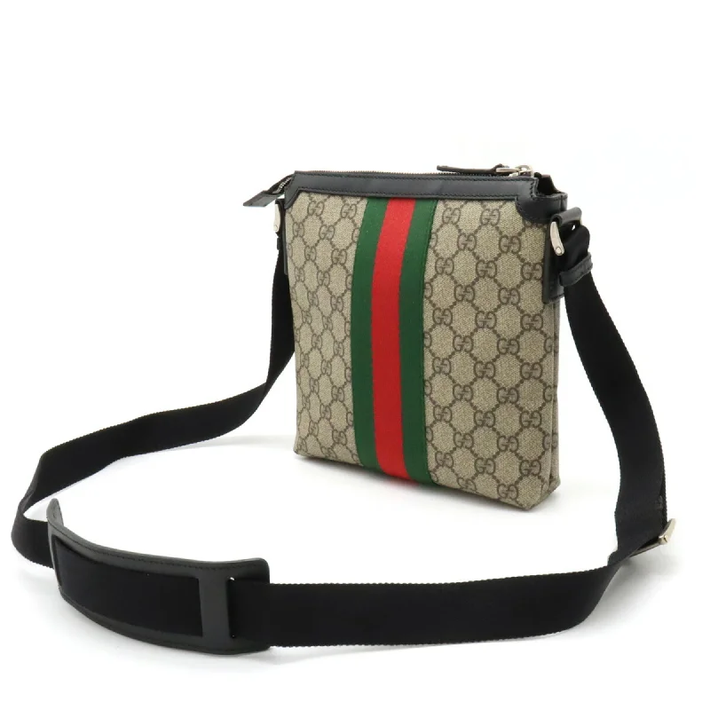 Women Gucci bags with a detachable mobile phone holderGUCCI GG Supreme Sherry Line Web Flat Bag Shoulder Beige Black 471454