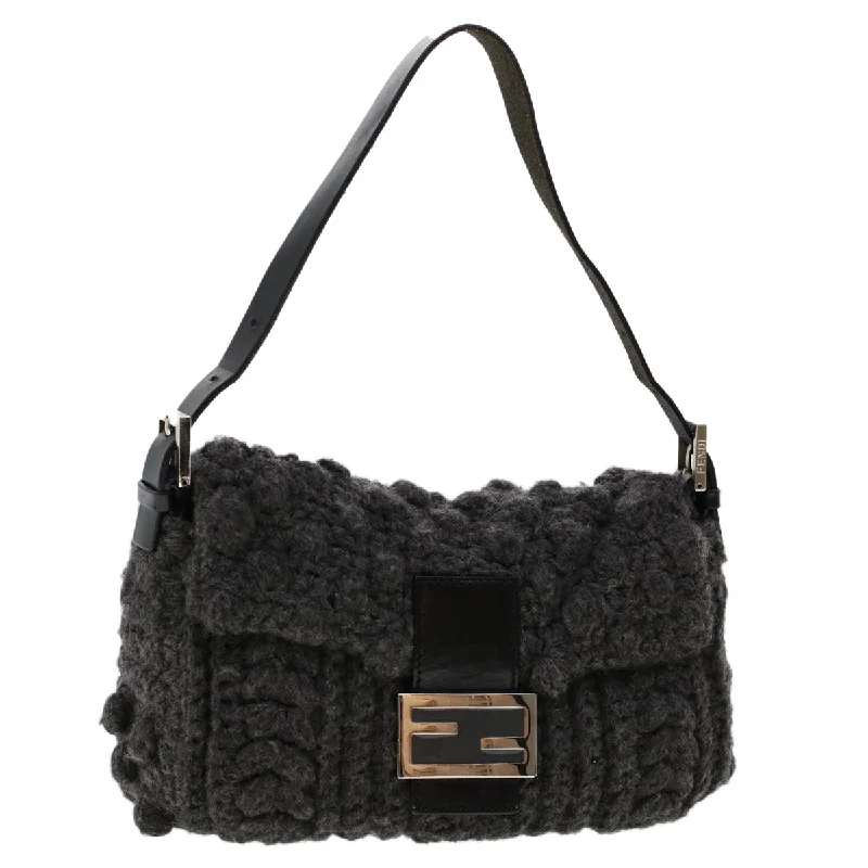 Small - sized Fendi crossbody bags in smooth calfskin leather for a compact and stylish carryFENDI Mamma Baguette Shoulder Bag Wool Leather Gray  yk7448