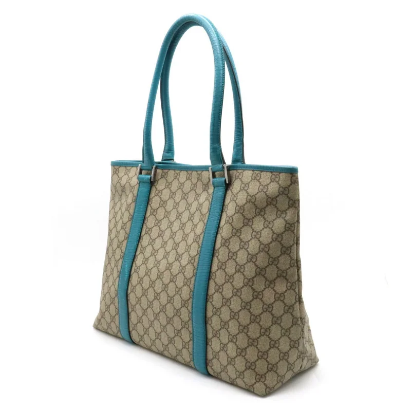 Women Gucci bags with a detachable mirror insideGUCCI GG Supreme Plus Tote Bag Large Shoulder PVC Leather Beige Turquoise Blue 114288