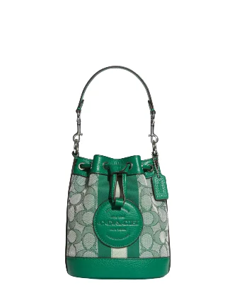 Coach tote bags with a spacious interior and multiple compartments for organizationCoach Mini Dempsey Bucket Bag In Signature Jacquard With Stripe And Coach Patch