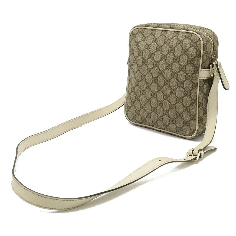 Ladies Gucci shoulder bags with a magnetic - closure flapGUCCI GG Plus Supreme Shoulder Bag Pochette PVC Leather Khaki Beige Brown Ivory 233268