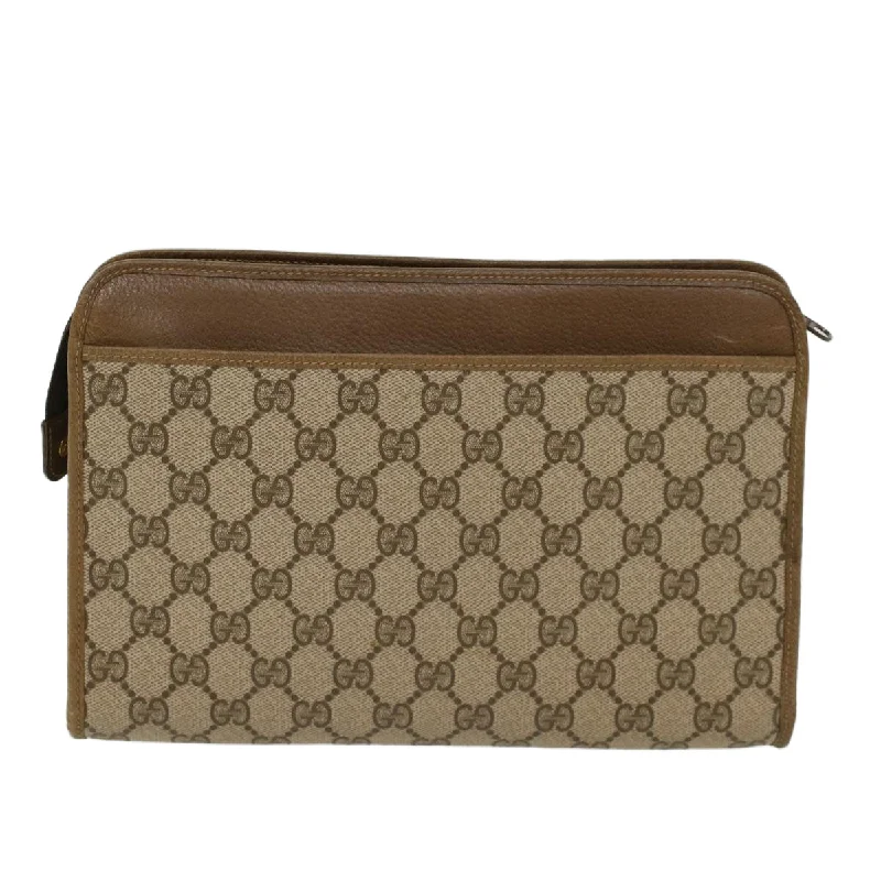 Women Gucci bags with a chain - link trim and a leather bodyGUCCI GG Canvas Clutch Bag PVC Leather Beige 97.01.037  ki3062