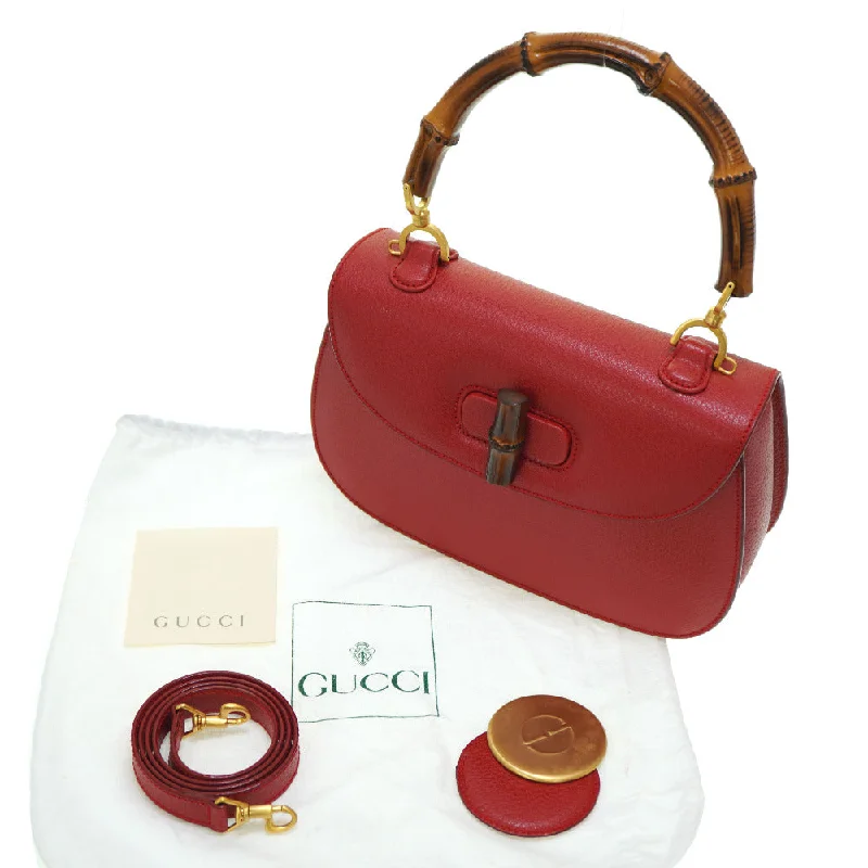 Women Gucci Sylvie bags with a detachable ribbon detailGUCCI Handbag leather Red Bamboo Women Used