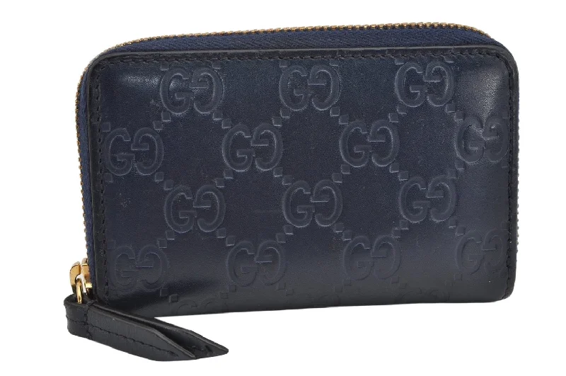 Gucci tote bags for women with a double - handle designAuthentic GUCCI Guccissima Coin Purse Case GG Leather 447939 Navy Blue 1892K