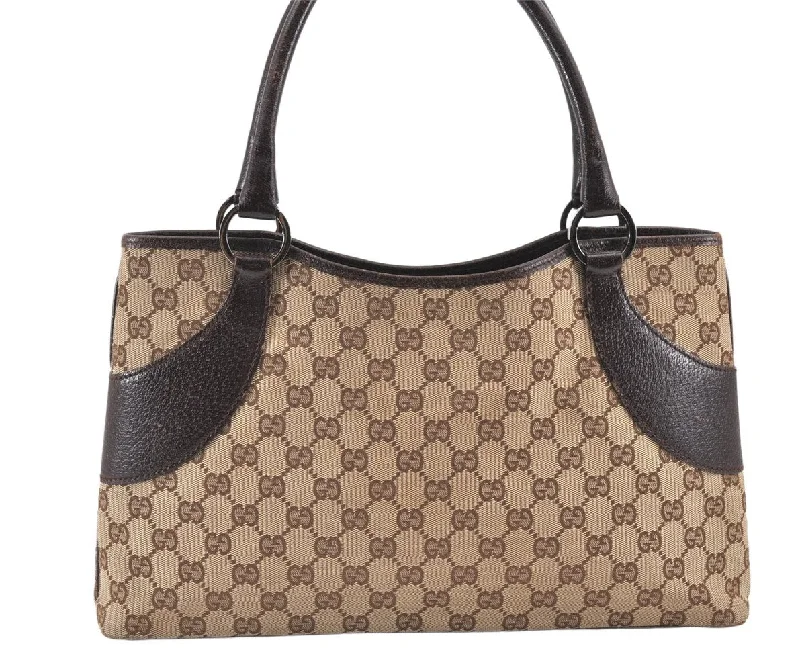 Women Gucci Sylvie bags with a leather - wrapped handleAuthentic GUCCI Vintage Shoulder Tote Bag GG Canvas Leather 113015 Brown 2001K