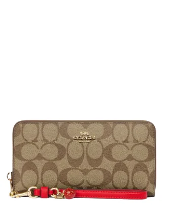 Coach bags with a detachable mobile phone holder for on - the - go useCoach Long Zip Around Wallet In Signature Canvas With Strawberry