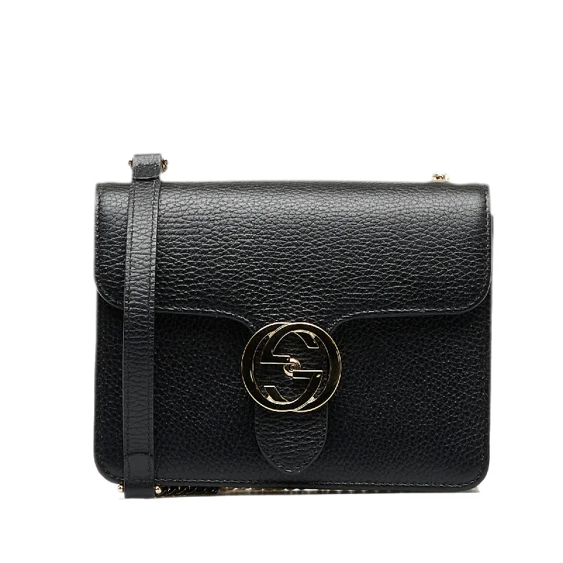 Women Gucci bags with a snap - button closure and a decorative charmGucci Interlocking G Small Black Dollar Calfskin