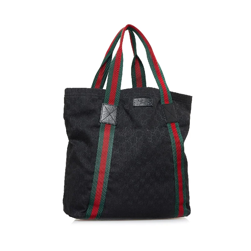 Gucci tote bags for women with a double - handle designGucci GG Canvas Web Tote Bag (SHG-XHMOLG)