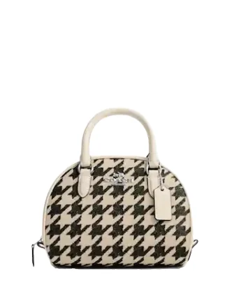 Coach bags with a chain - link trim and a leather body for a modern edgeCoach Sydney Satchel With Houndstooth Print