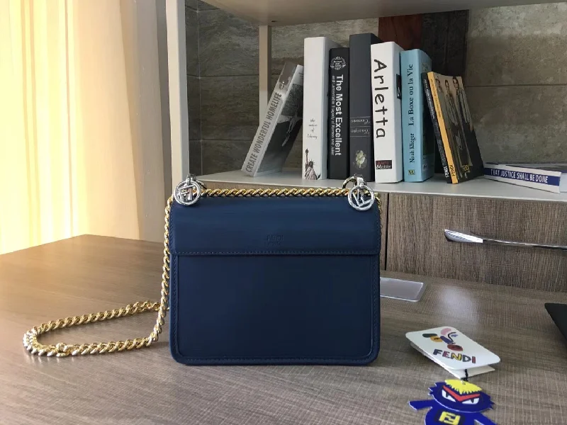 Fendi Baguette bags with a studded leather trim for a bold and edgy lookFendi Small Kan I F Bag In Blue Calfskin