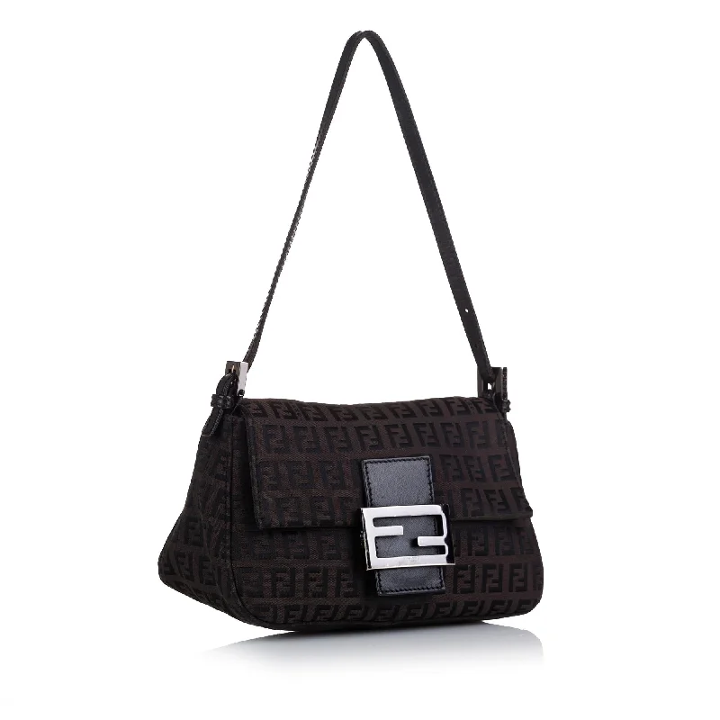 Fendi handbags with a glow - in - the - dark FF logo for a fun and unique featureFendi Zucchino Mini Mamma Baguette (SHG-35707)