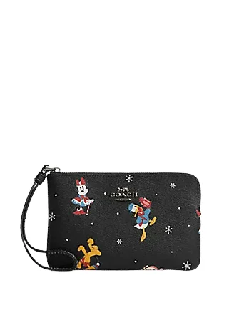 Coach backpacks with a padded back panel for comfort during long - term useCoach Disney X Coach Corner Zip Wristlet With Holiday Print