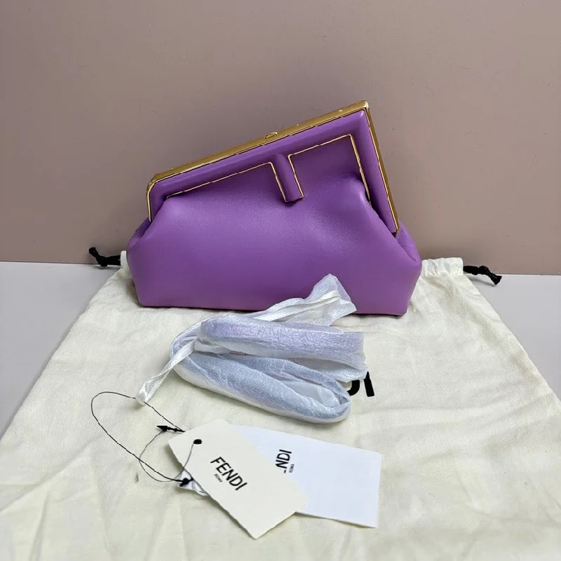 Fendi Baguette bags in a limited - edition colorway for a rare and exclusive lookFendi First Purple Leather Crossbody Bag Medium