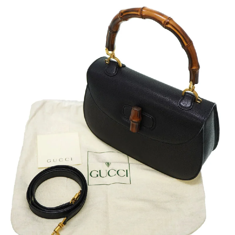 Women Gucci crossbody bags with a woven leather strapGUCCI Handbag leather black Bamboo Women Used