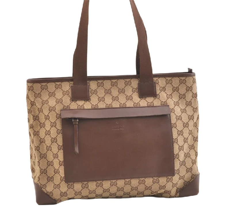 Gucci Marmont bags for women with a contrast - colored interiorAuthentic GUCCI Vintage Shoulder Tote Bag GG Canvas Leather 0190426 Brown 1926K