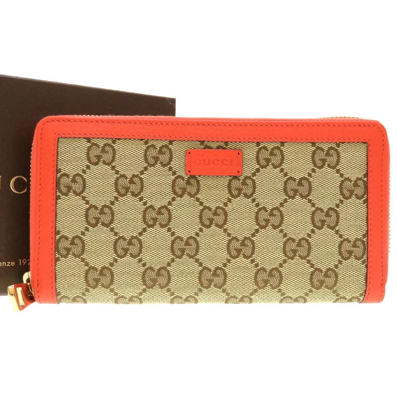 Women Gucci bags with a detachable mirror insideGUCCI GG Canvas Beige Orange 388637 Round Long Wallet