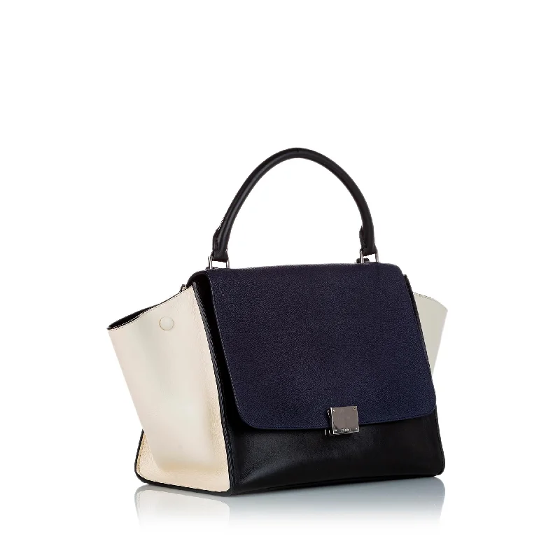 Customizable Celine Bags with Personalized AccessoriesCeline Trapeze Tricolor Leather Satchel (SHG-24641)