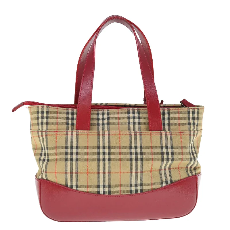 Two - Tone Burberry Bags for a Modern AestheticBURBERRY Nova Check Hand Bag Nylon Leather Beige Red  63499