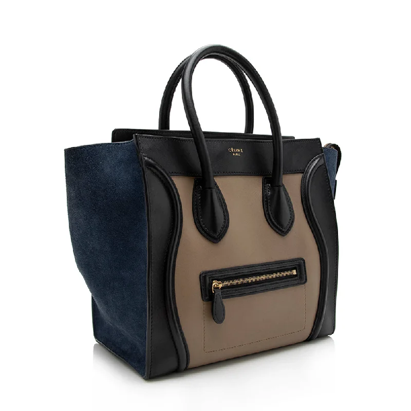 Celine Bags with Detachable Straps for VersatilityCeline Tricolor Leather Canvas Mini Luggage Tote (SHF-17162)