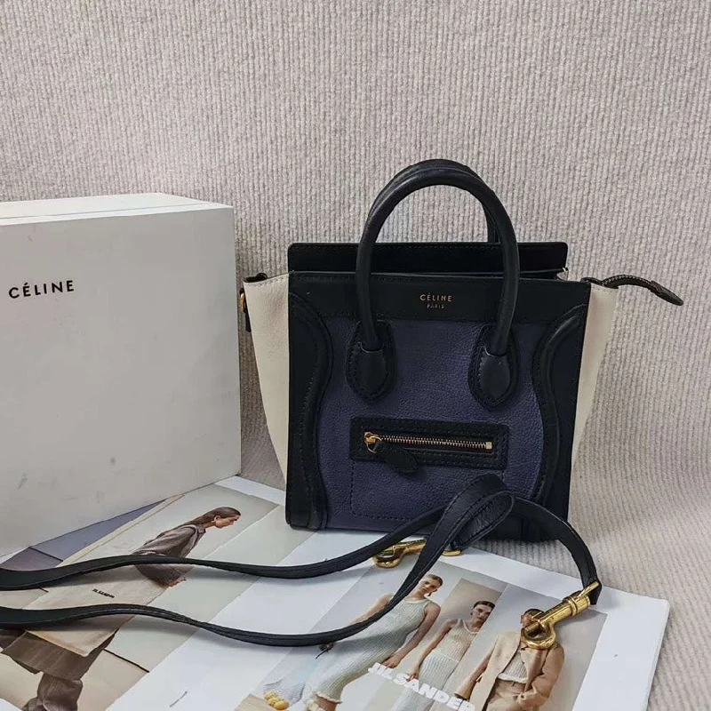 Celine Tote Bags with Spacious Interior for TravelersCeline Nano Luggage Tricolor Leather Tote Bag Small