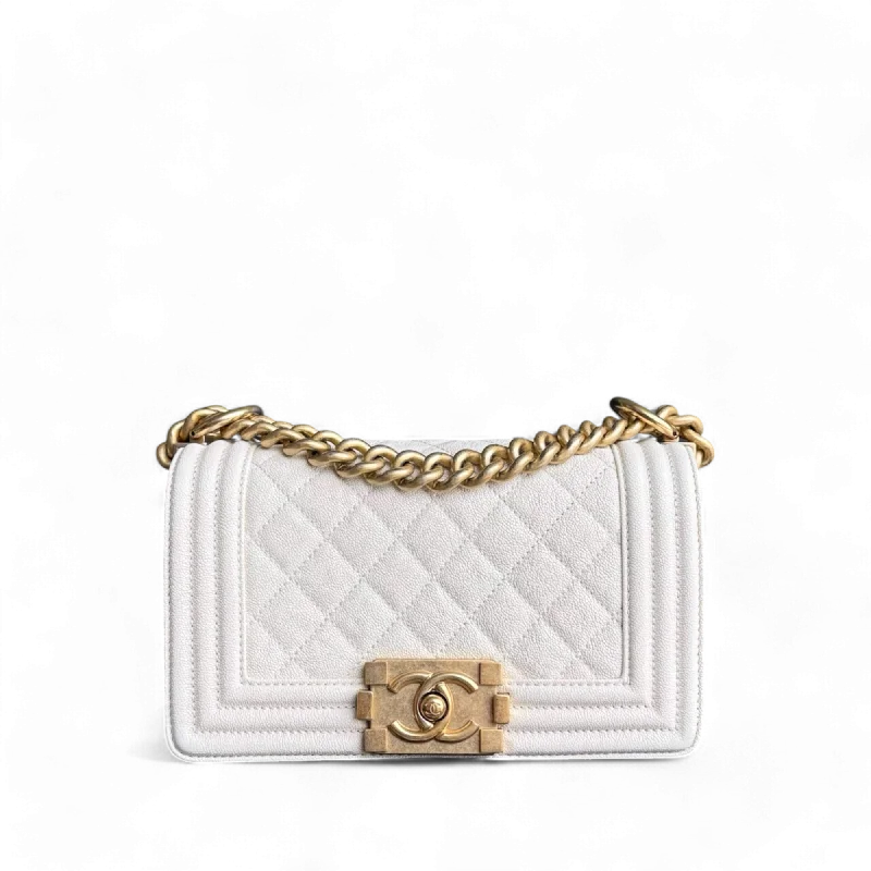 Chanel Designer Handbag with Unique DesignChanel Boy Small - Caviar Quilted Cream White Gold Hardware