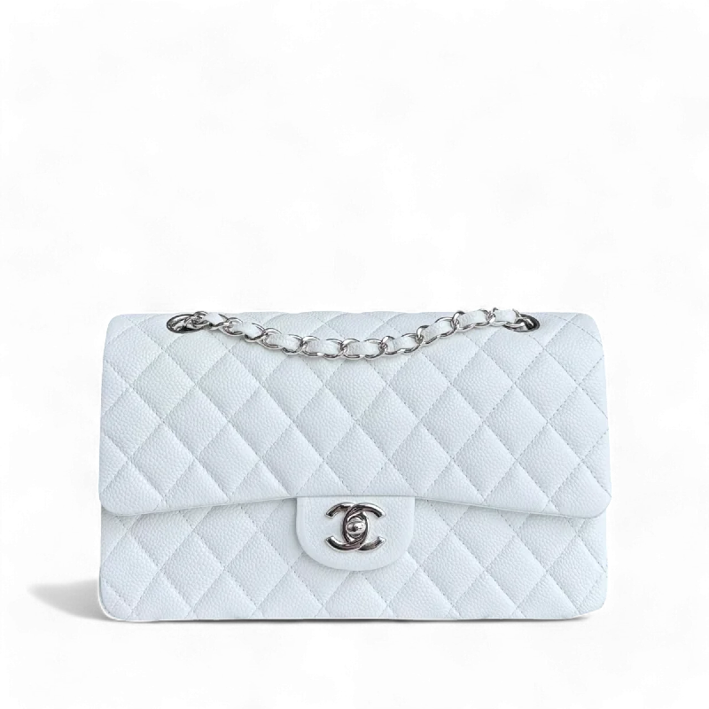 Chanel Luxury Handbag for High - End EventsChanel Classic Flap Medium - Caviar 25CM Quilted Snow White Silver Hardware Series 19