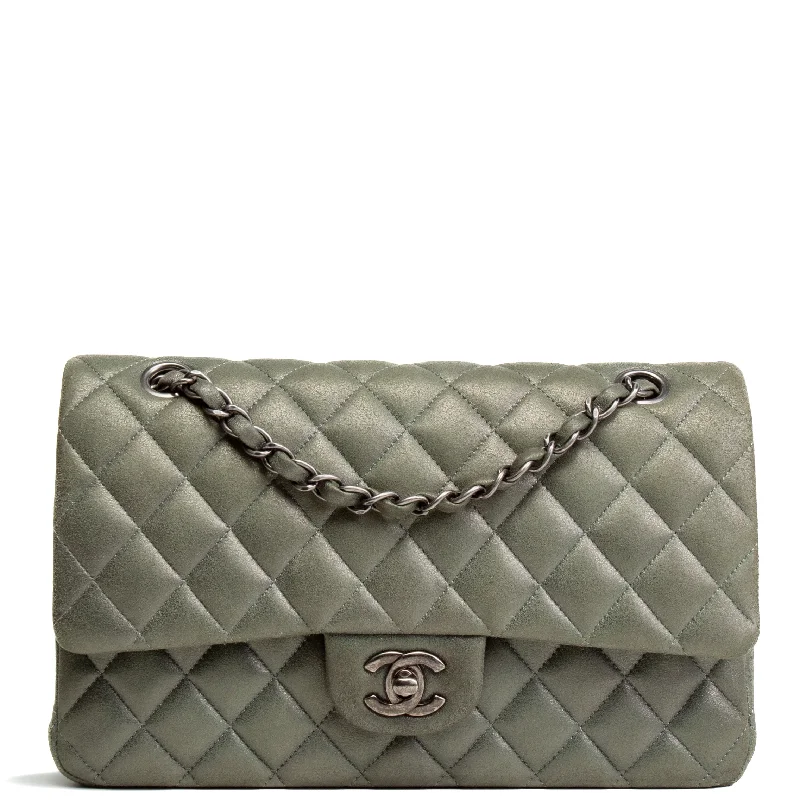 Chanel New Arrival Handbag with Gold HardwareCHANEL Medium Double Flap - Iridescent Silver/ Moss Green