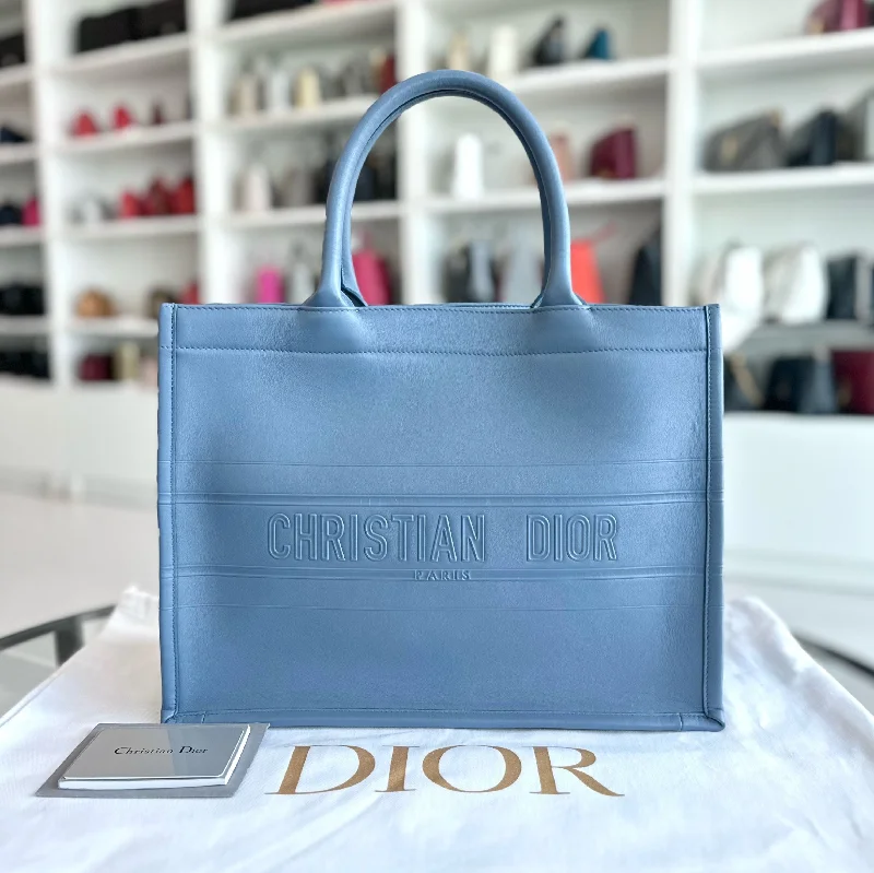 Contemporary Christian Dior handbags with a unique shapeBook Tote Embossed Leather Medium Tote Bag