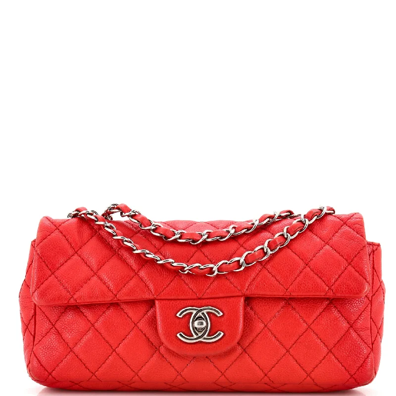 Classic Single Flap Bag Quilted Caviar East West