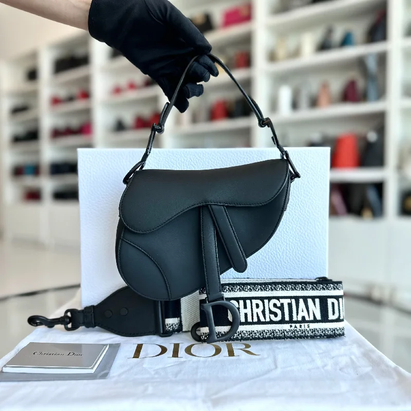 Christian Dior Saddle bags with a studded trim for a bold look*With Strap* Saddle All Black Small 20CM with Strap Cross Body Shoulder Bag